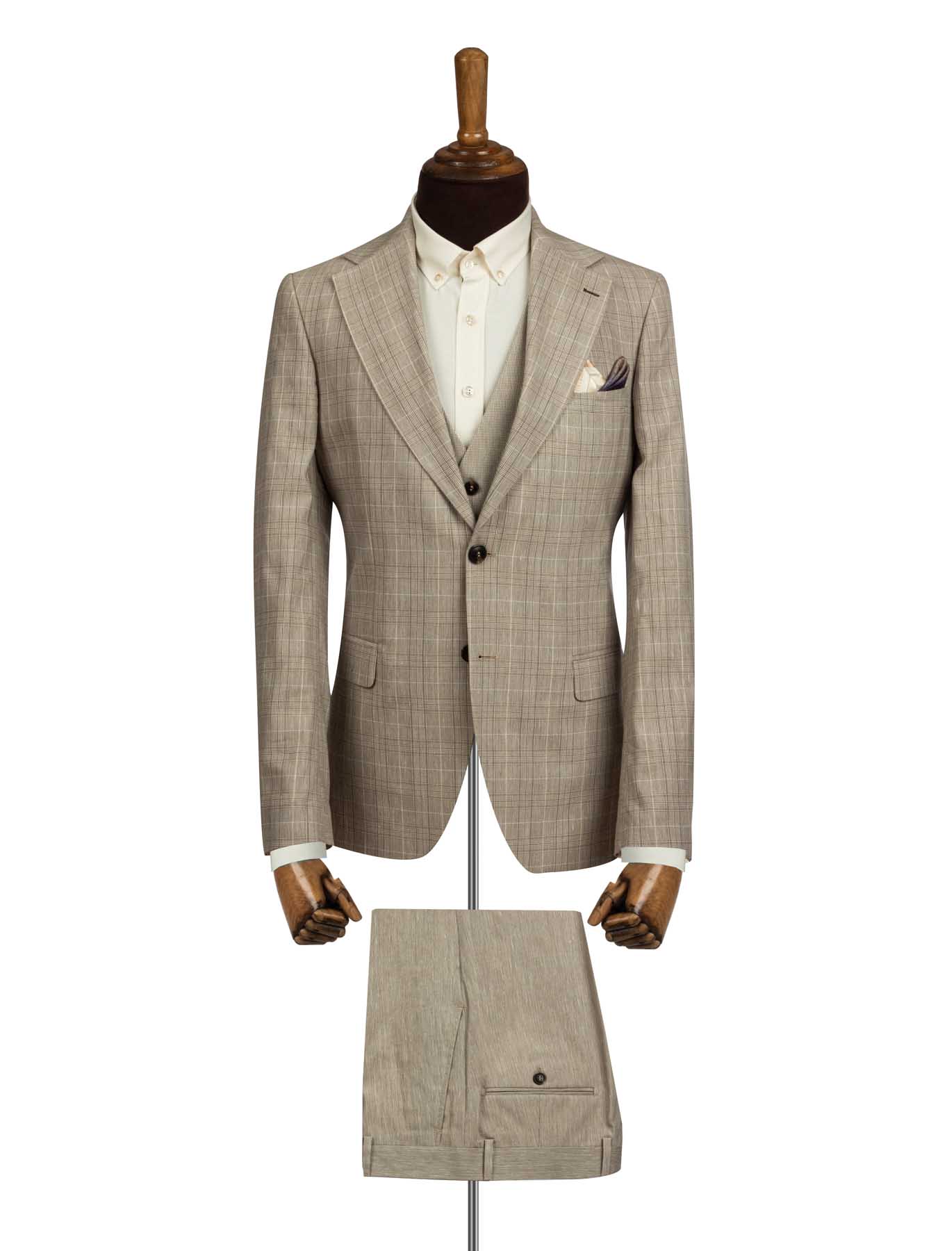 کت و شلوار و ژیله کرم چهارخانه ال سی من 6