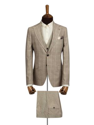 کت و شلوار و ژیله کرم چهارخانه ال سی من 6