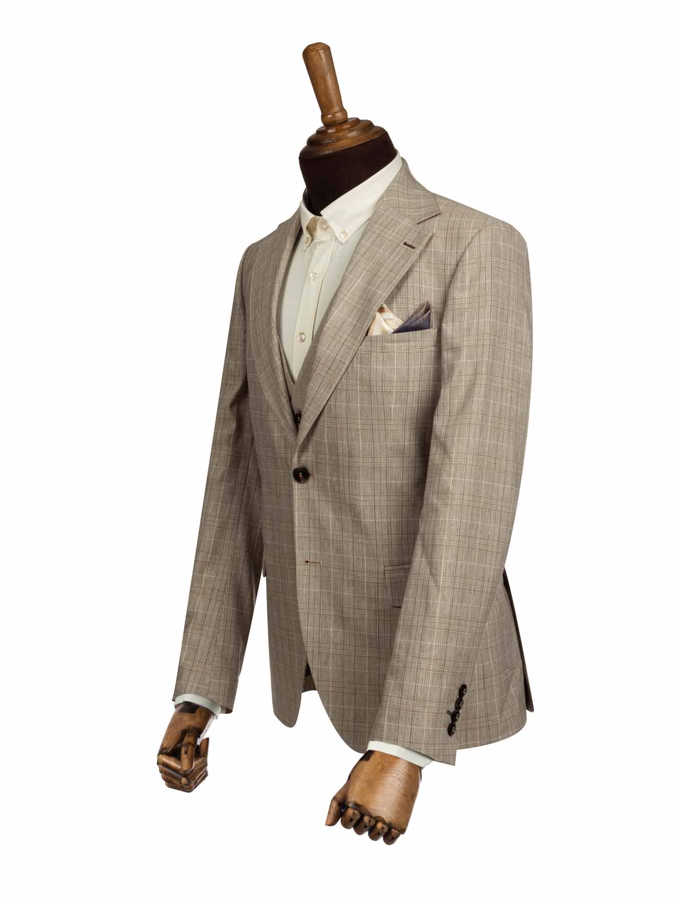 کت و شلوار و ژیله کرم چهارخانه ال سی من 6