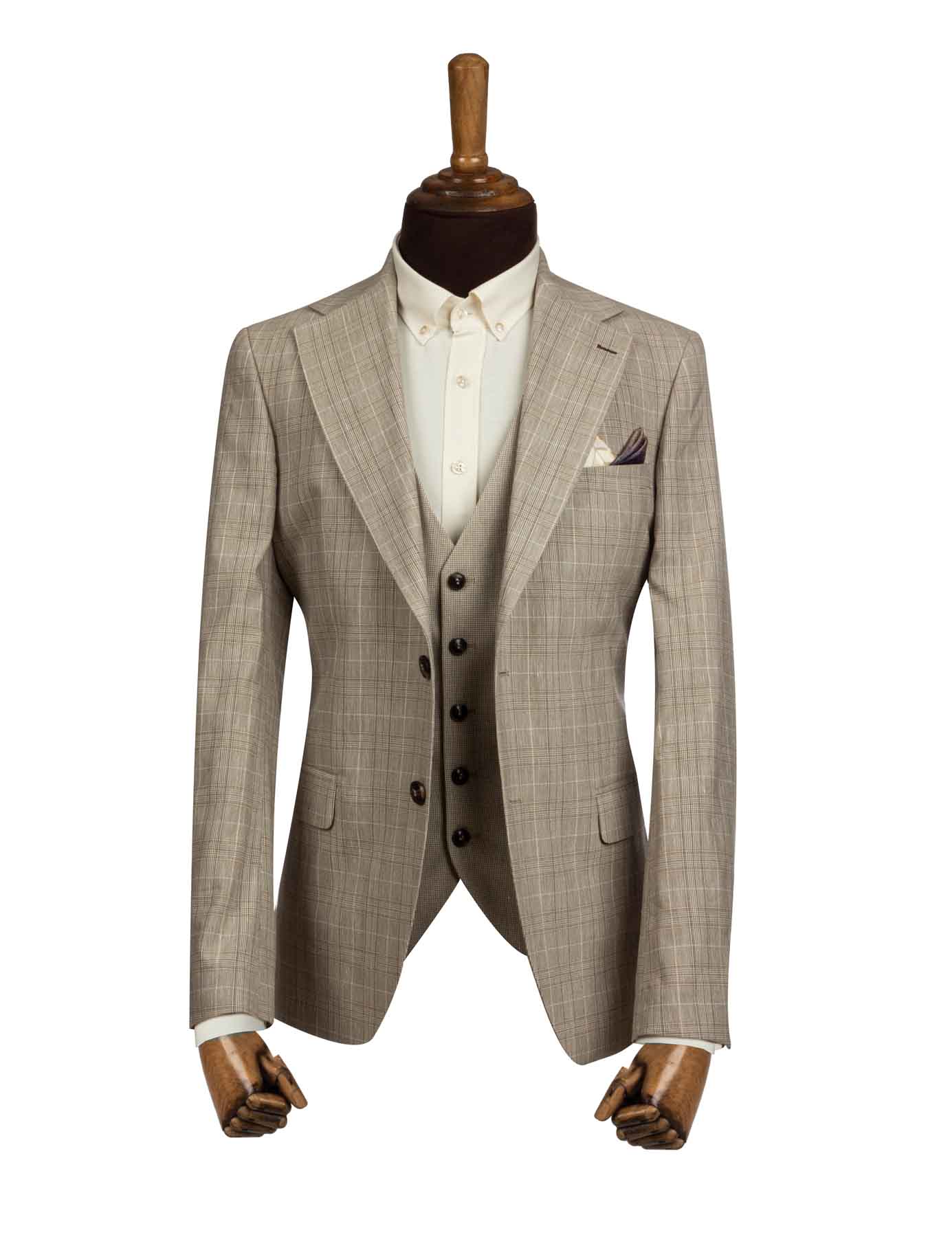 کت و شلوار و ژیله کرم چهارخانه ال سی من 6