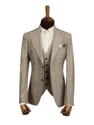 کت و شلوار و ژیله کرم چهارخانه ال سی من 6