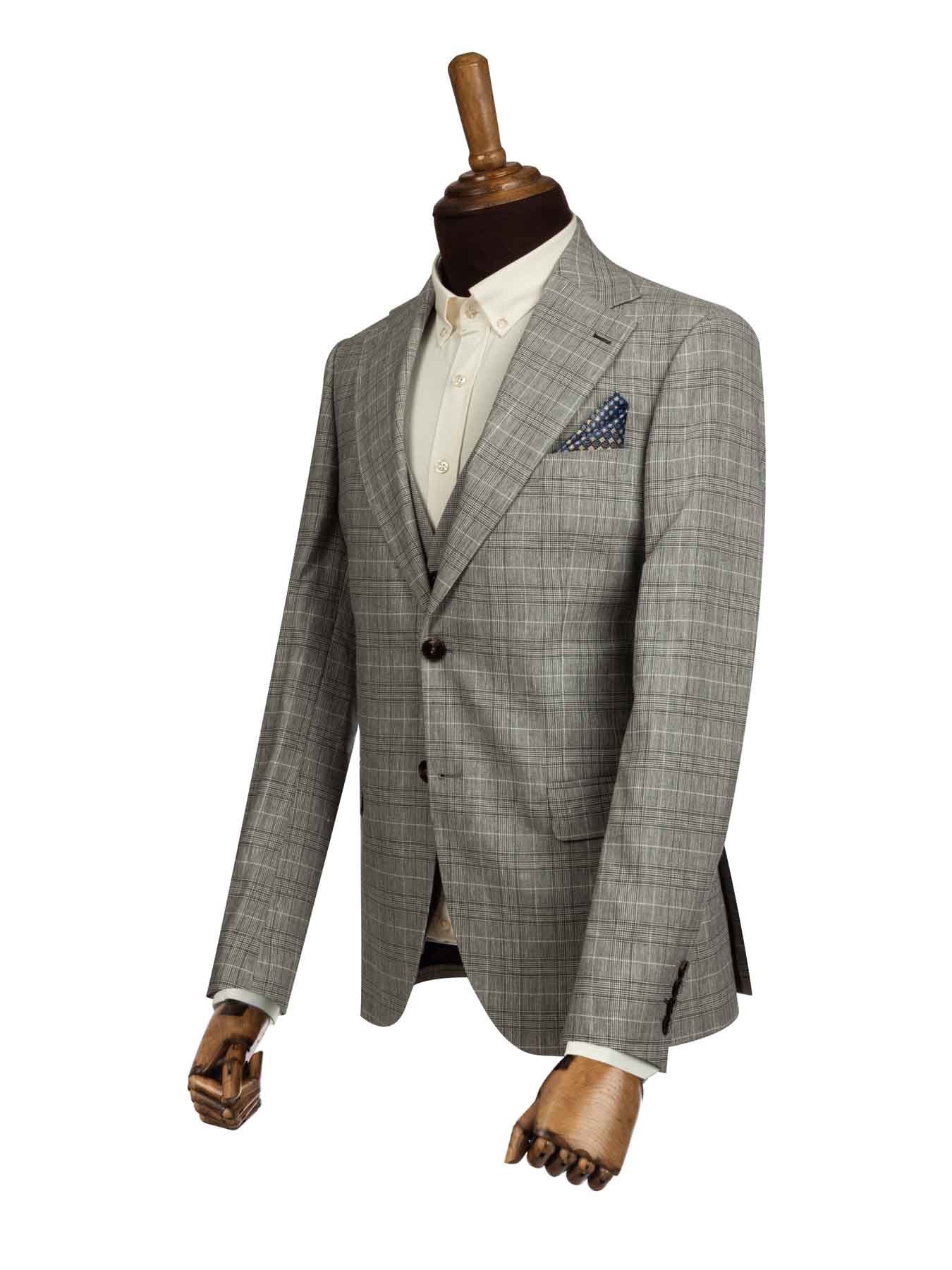 کت و شلوار و ژیله مردانه طوسی چهارخانه ال سی من 4