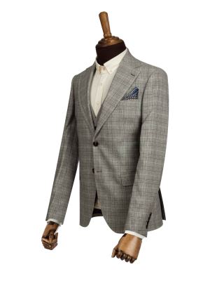 کت و شلوار و ژیله مردانه طوسی چهارخانه ال سی من 4