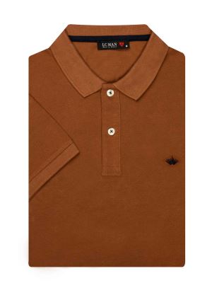 تی شرت یقه دارسه دکمه طرح گل روی سینه PL305