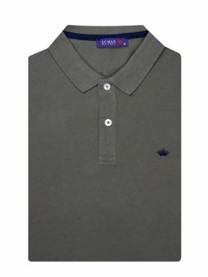 تی شرت یقه دارسه دکمه  طرح گل روی سینه PL305