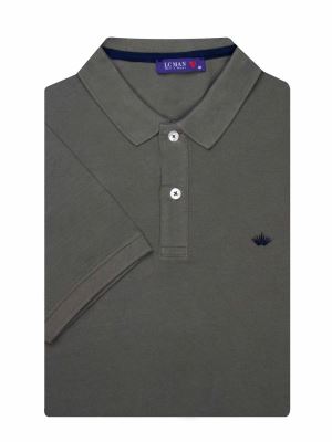 تی شرت یقه دارسه دکمه  طرح گل روی سینه PL305