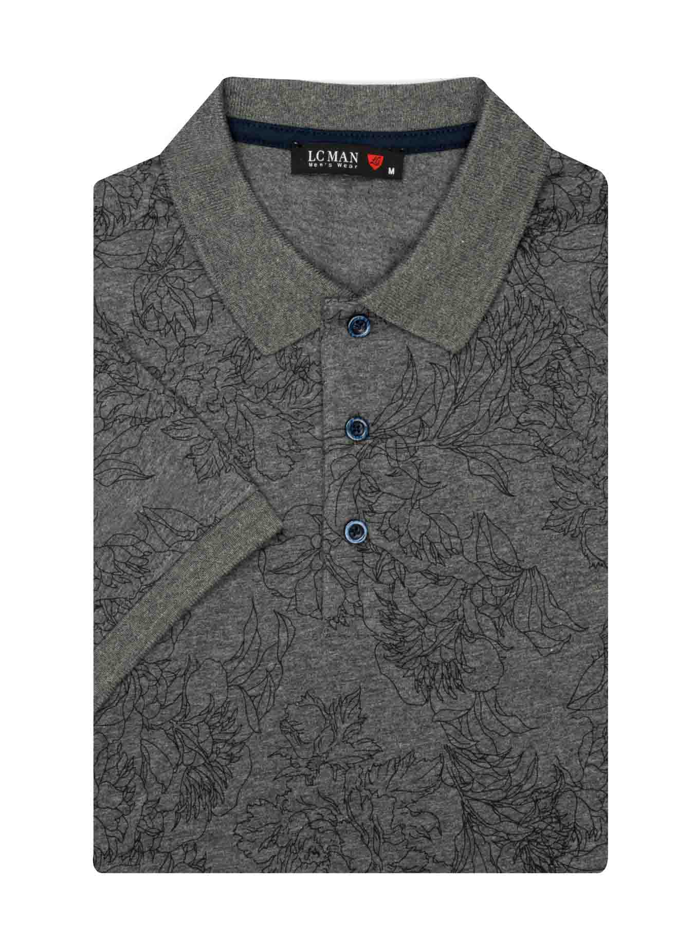 تی شرت یقه دارسه دکمه طرح گل 803