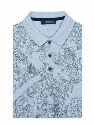 تی شرت یقه دارسه دکمه طرح گل 803