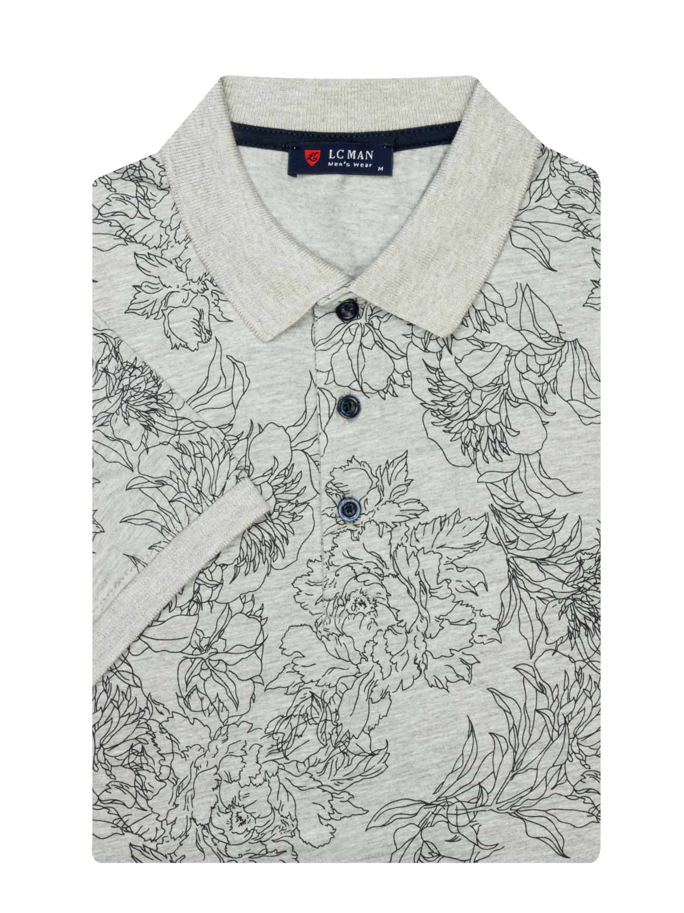 تی شرت یقه دارسه دکمه طرح گل 803