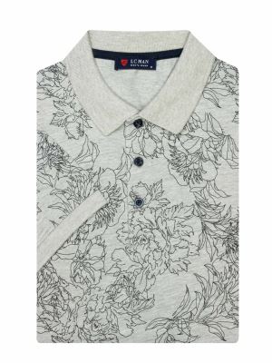 تی شرت یقه دارسه دکمه طرح گل 803