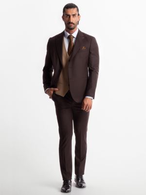 کت و شلوار و ژیله قهوه ای ساده ال سی من 5