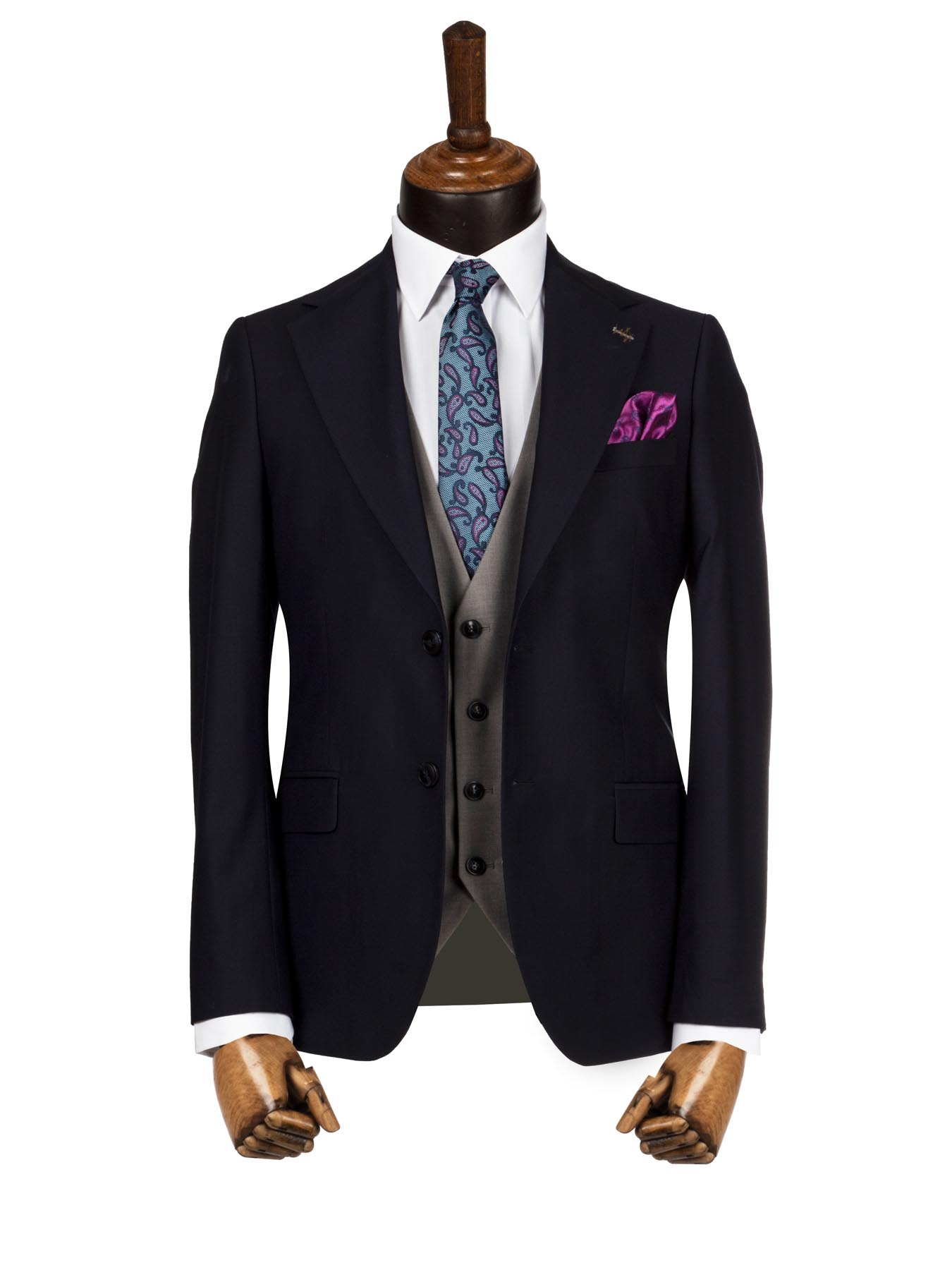 کت و شلوار و ژیله سرمه ای ساده 4