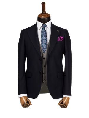 کت و شلوار و ژیله سرمه ای ساده 4