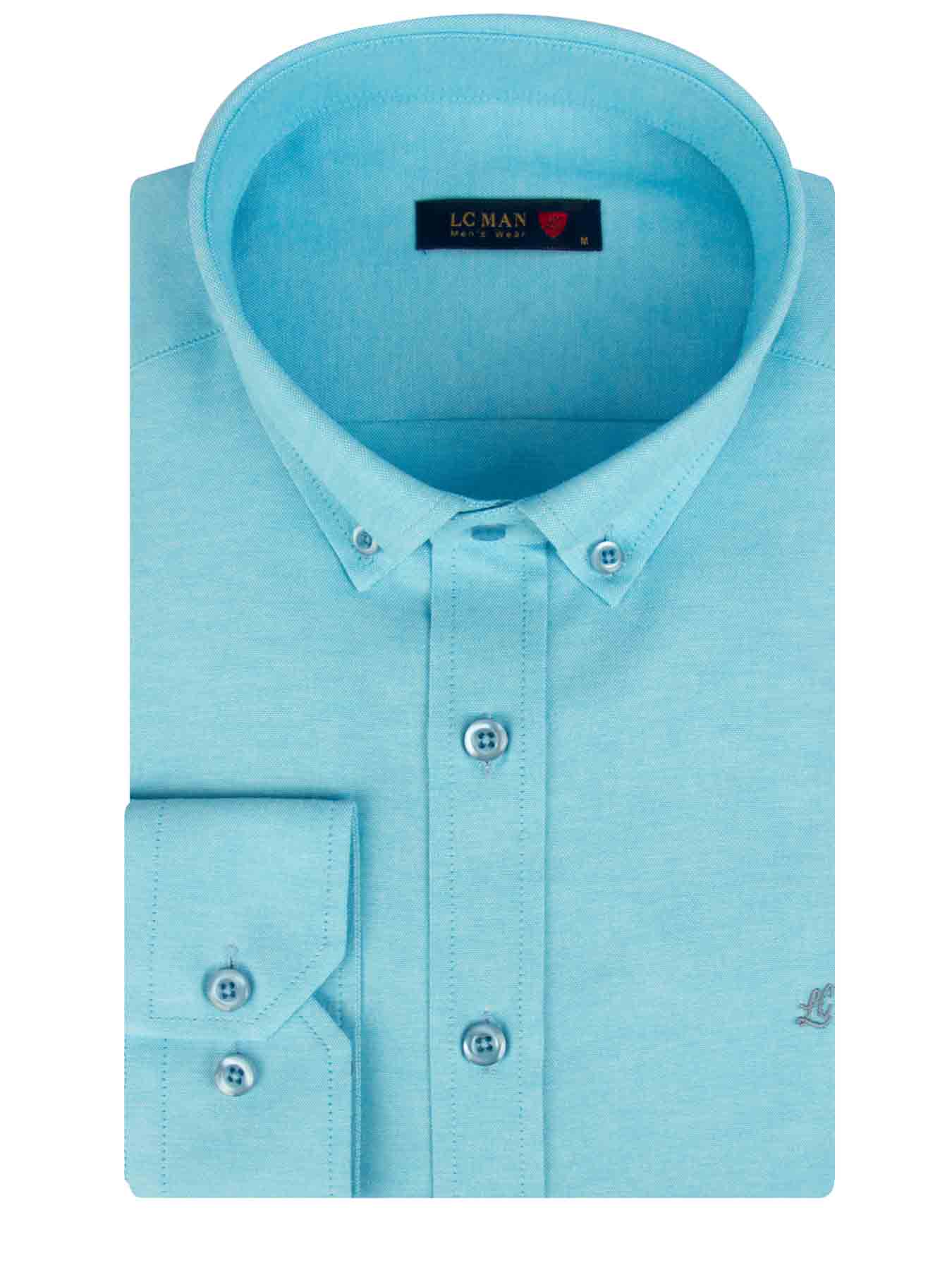 پیراهن مردانه آبی آستین بلند ال سی من  064