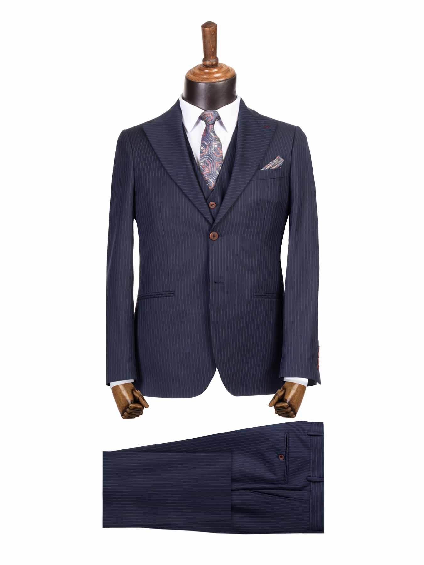 کت و شلوار و ژیله سرمه ای راه راه 