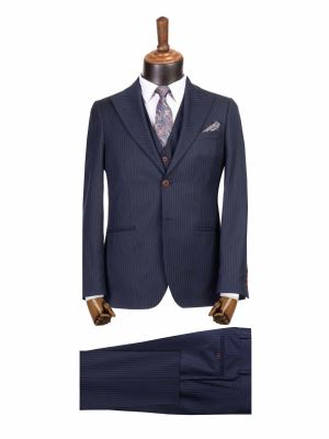 کت و شلوار و ژیله سرمه ای راه راه 