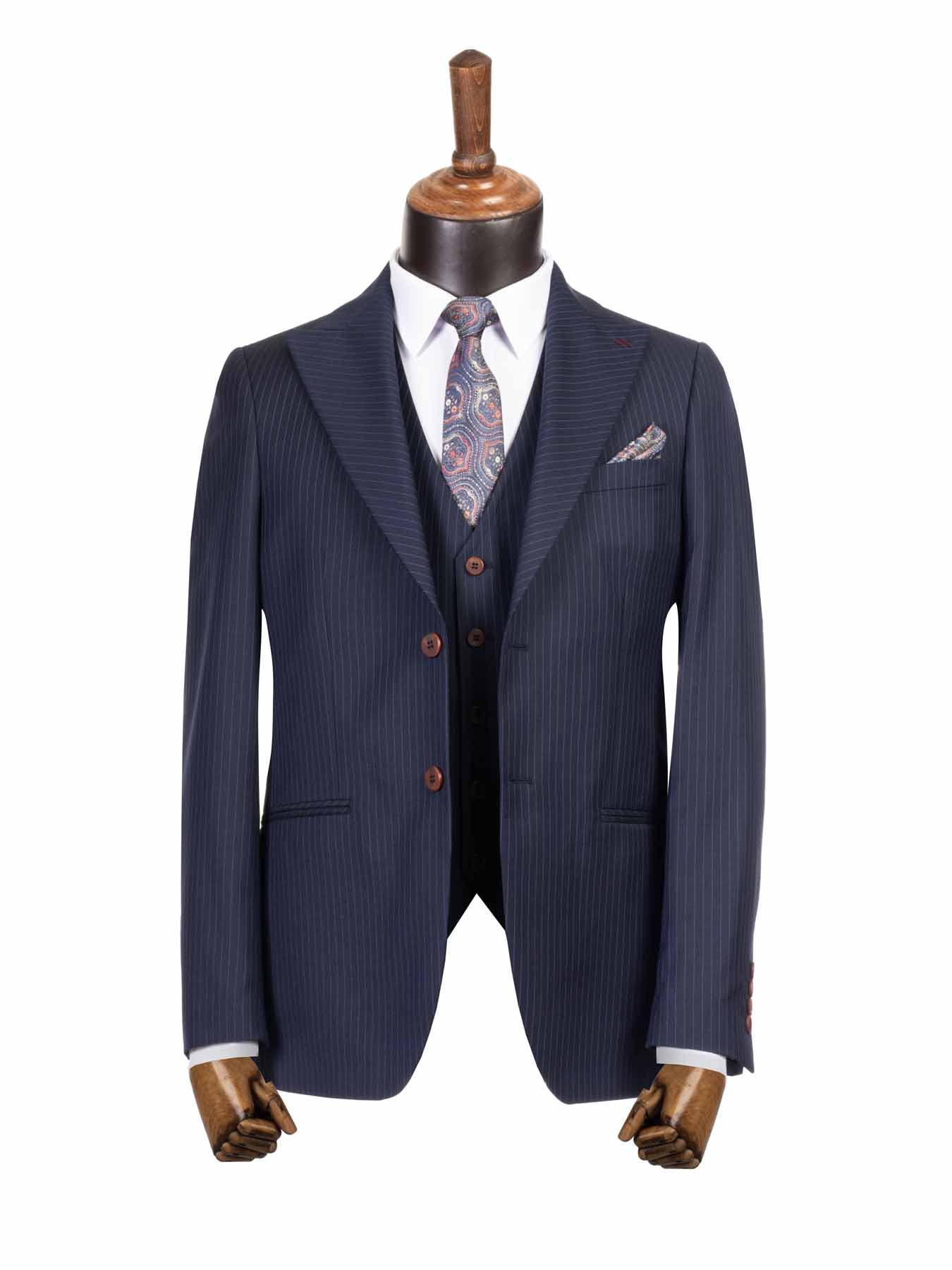 کت و شلوار و ژیله سرمه ای راه راه 