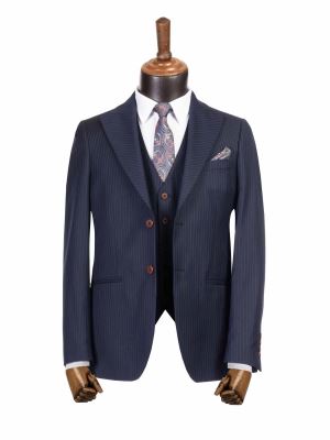 کت و شلوار و ژیله سرمه ای راه راه 