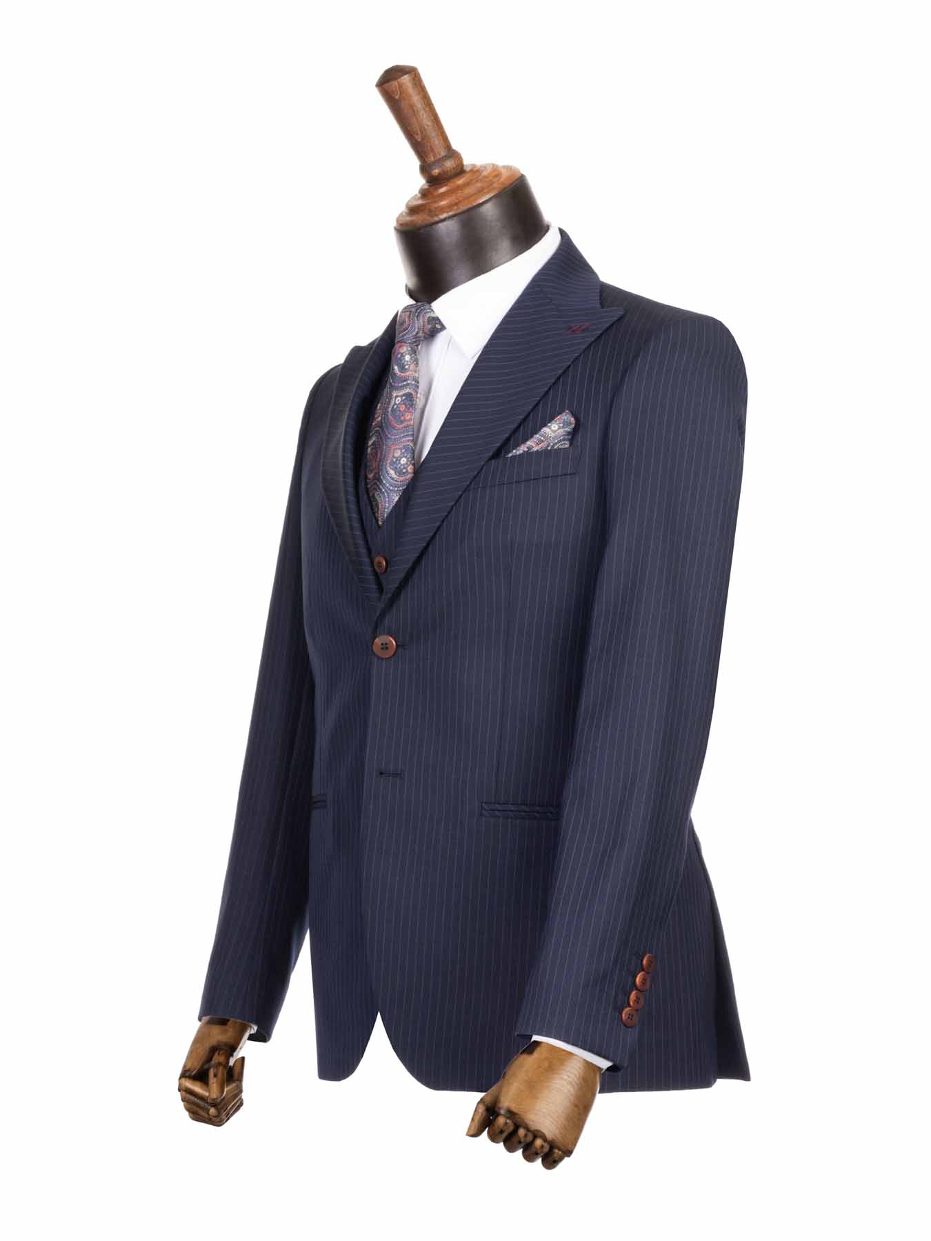 کت و شلوار و ژیله سرمه ای راه راه 