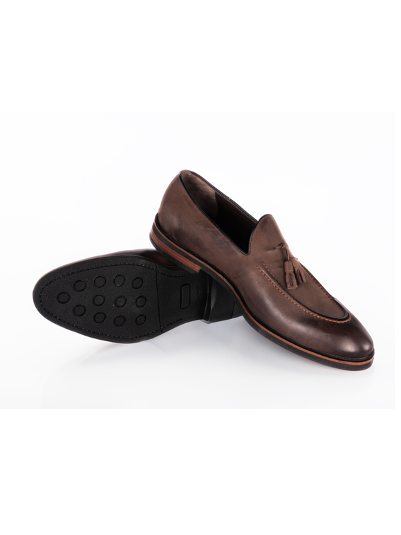 کفش چرم مردانه قهوه‌ای منگوله دار 101