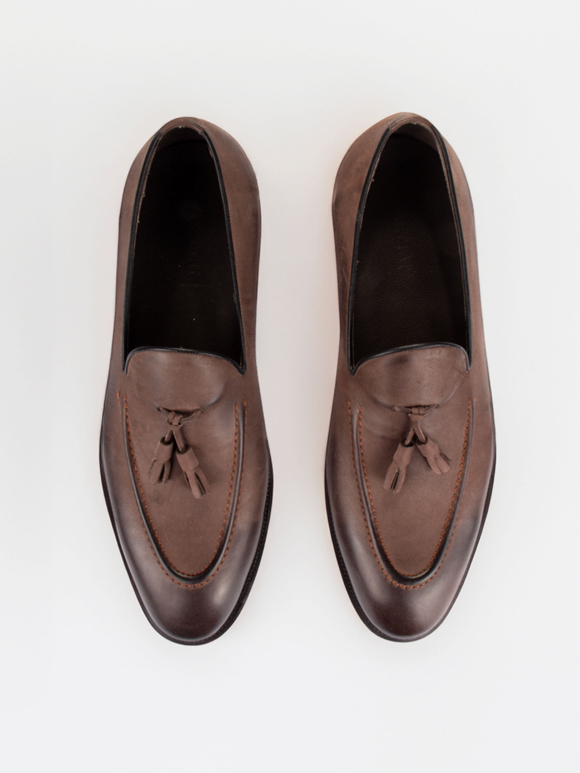 کفش چرم مردانه قهوه‌ای منگوله دار 101